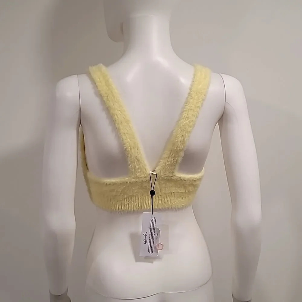 For Love And Lemons Devon Fuzzy Sleeveless Crop Top S Yellow NWT Mohair - Picture 7 of 11